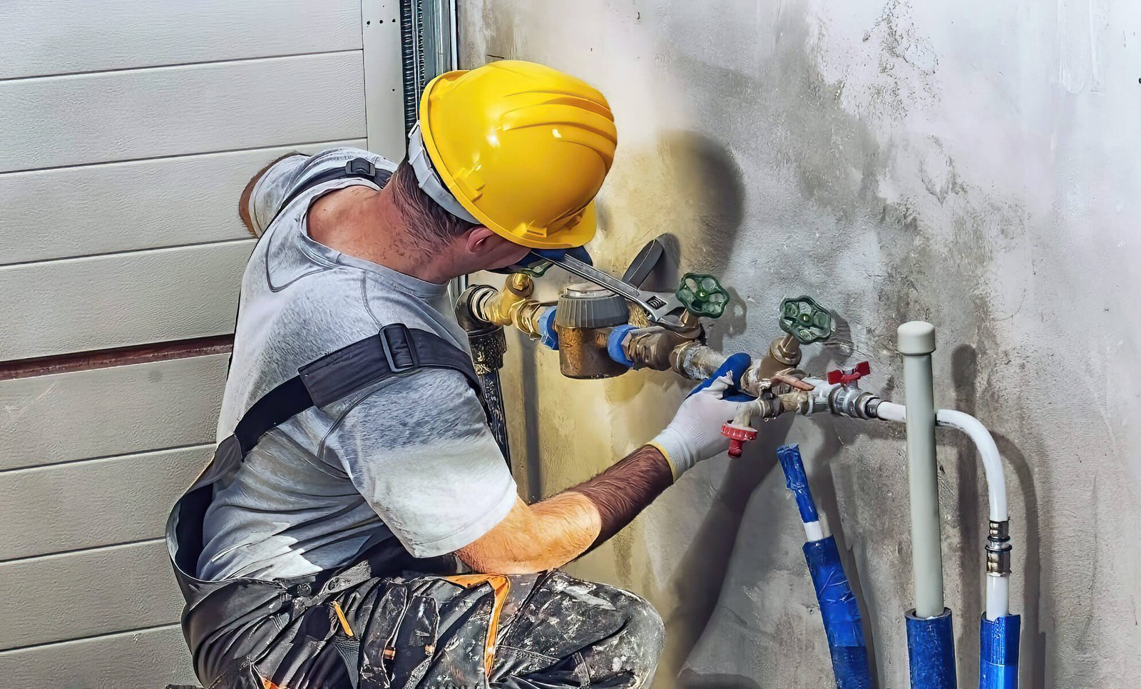 a plumber during working