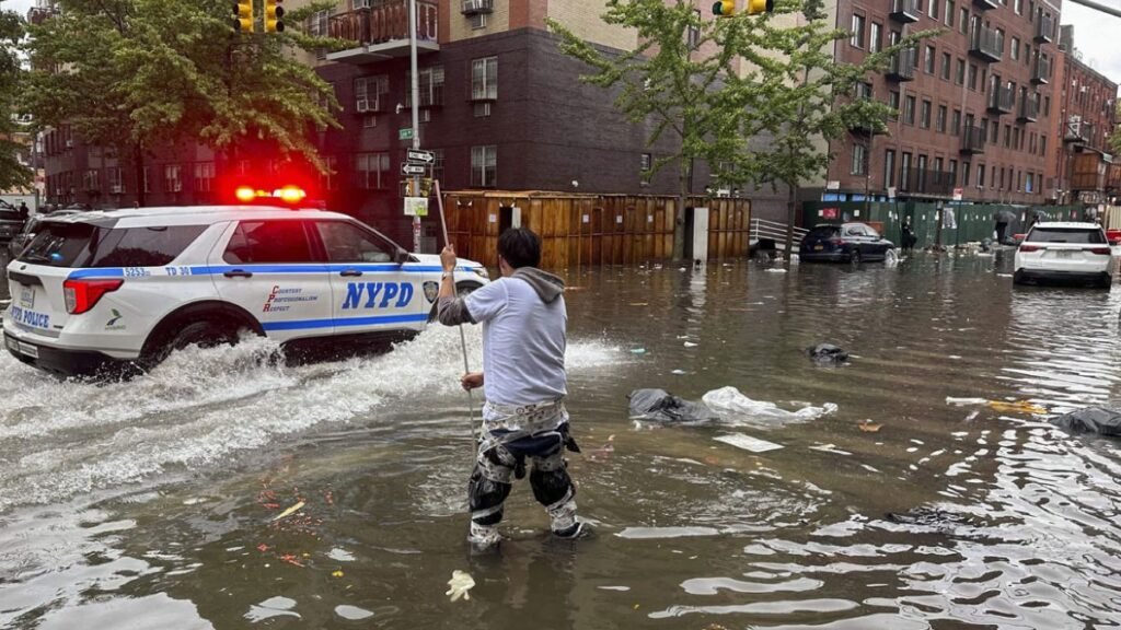 A rescue team going in rescue car to save lives from flood in New York