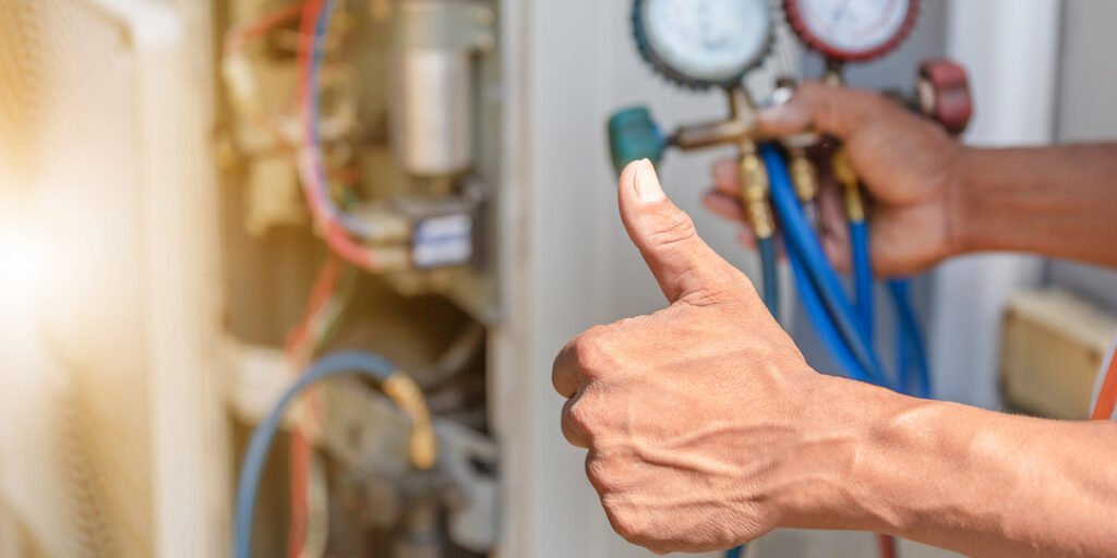 gas plumber near me has successfully solved gas line issue and showing thumbs up